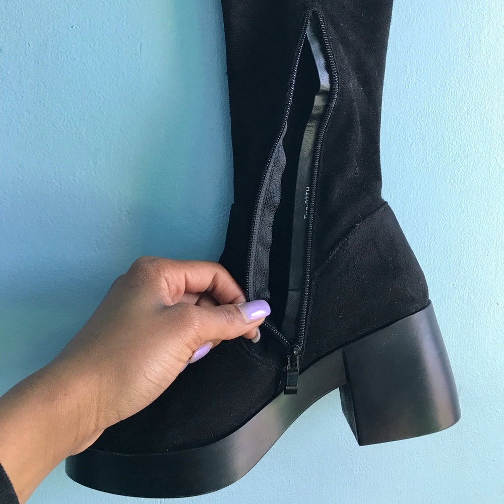 Thigh High Boots • Black Plush • size 8